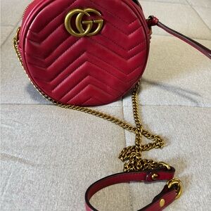 Gucci Red Leather Crossbody Bag with Gold Accents